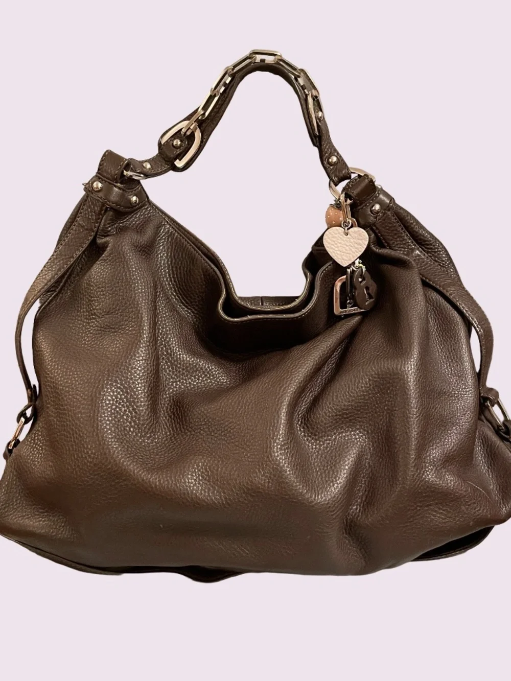 Vintage Y2K Juicy Couture Brown Pebble Leather Large Hobo Bag Silver Charms